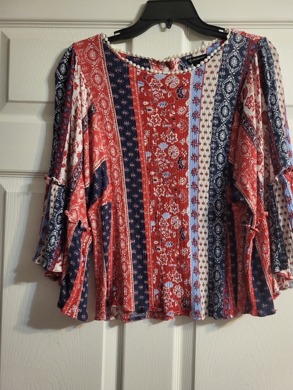 Boho Patchwork Red & Blue Women’s Peasant Top